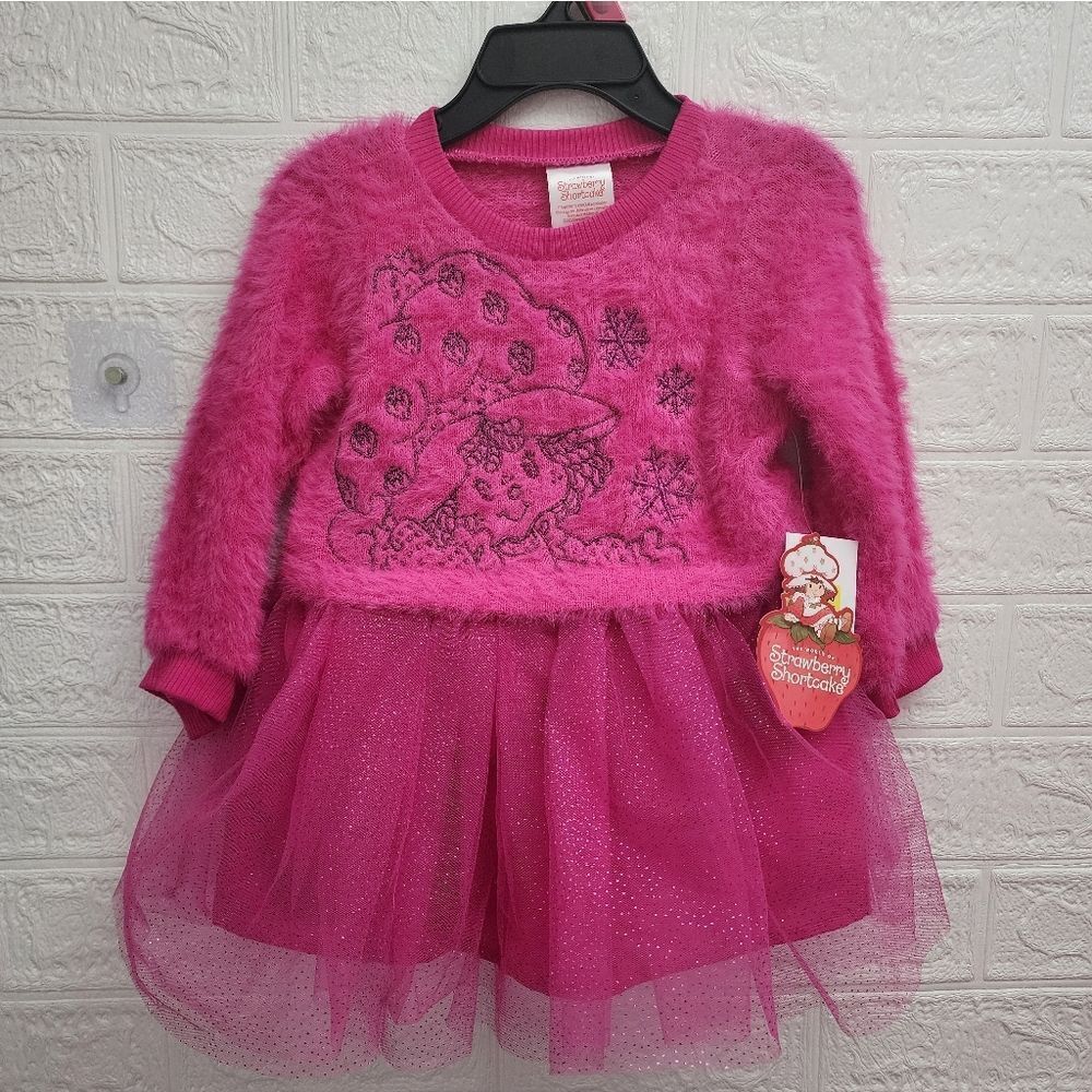 Nwt Strawberry Shortcake Toddler Girl Eyelash Knit Tutu Dress Long Sleeve